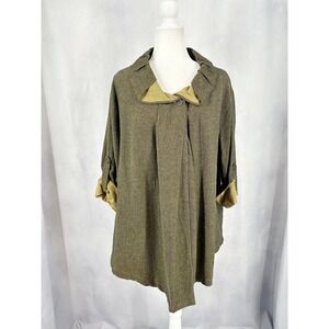 Chalet Retro Cotton Olive Green Cotton Roll Tab Sleeve Overcoat Size Small